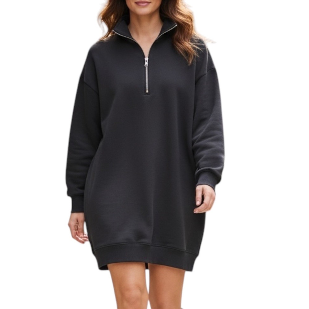 Etica Keily Zip Sweatshirt Dress Women's Size M Black NEW Streetwear Minimalist